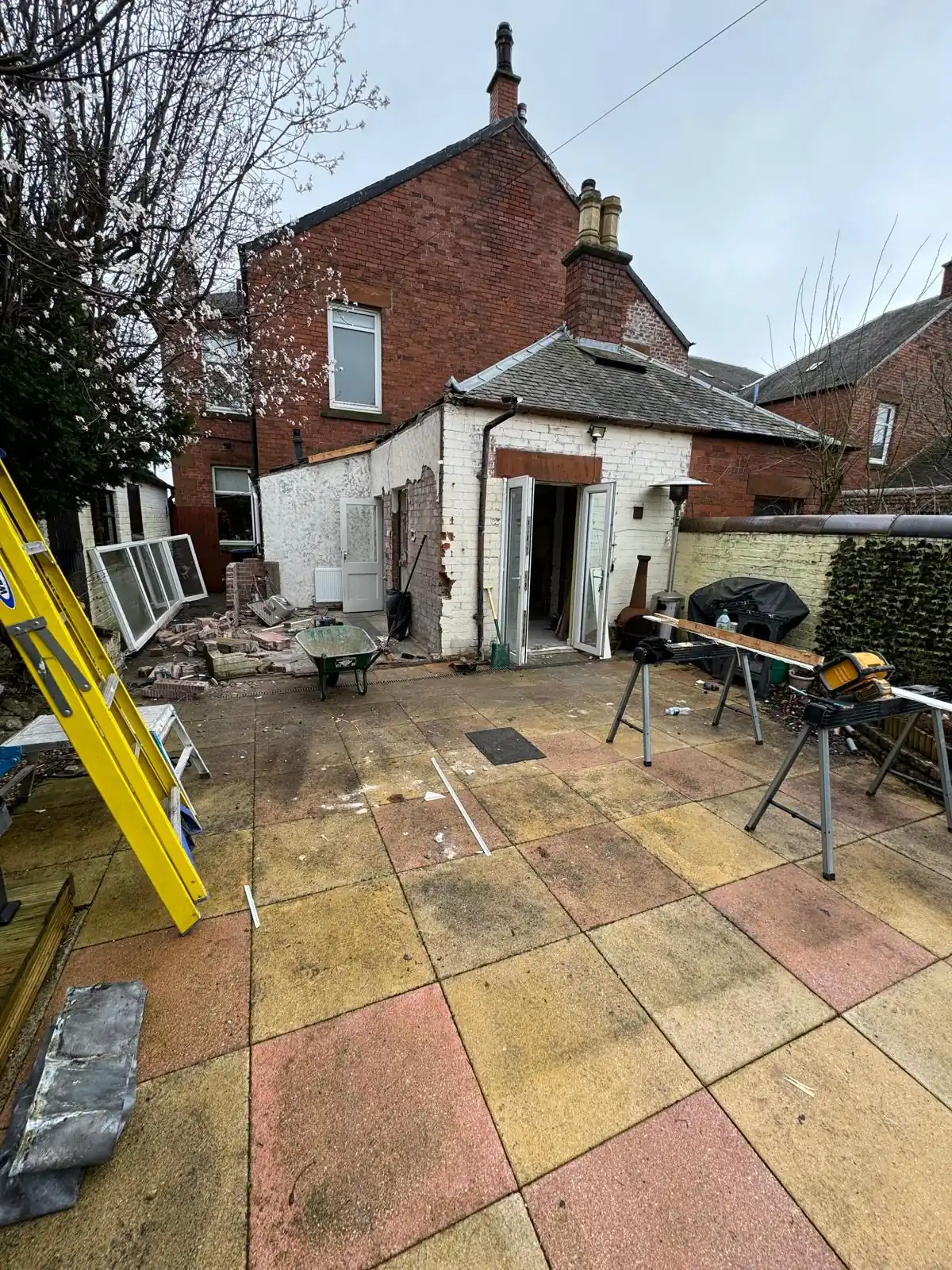 Before: rear of house before and after extension, Kilmarnock
