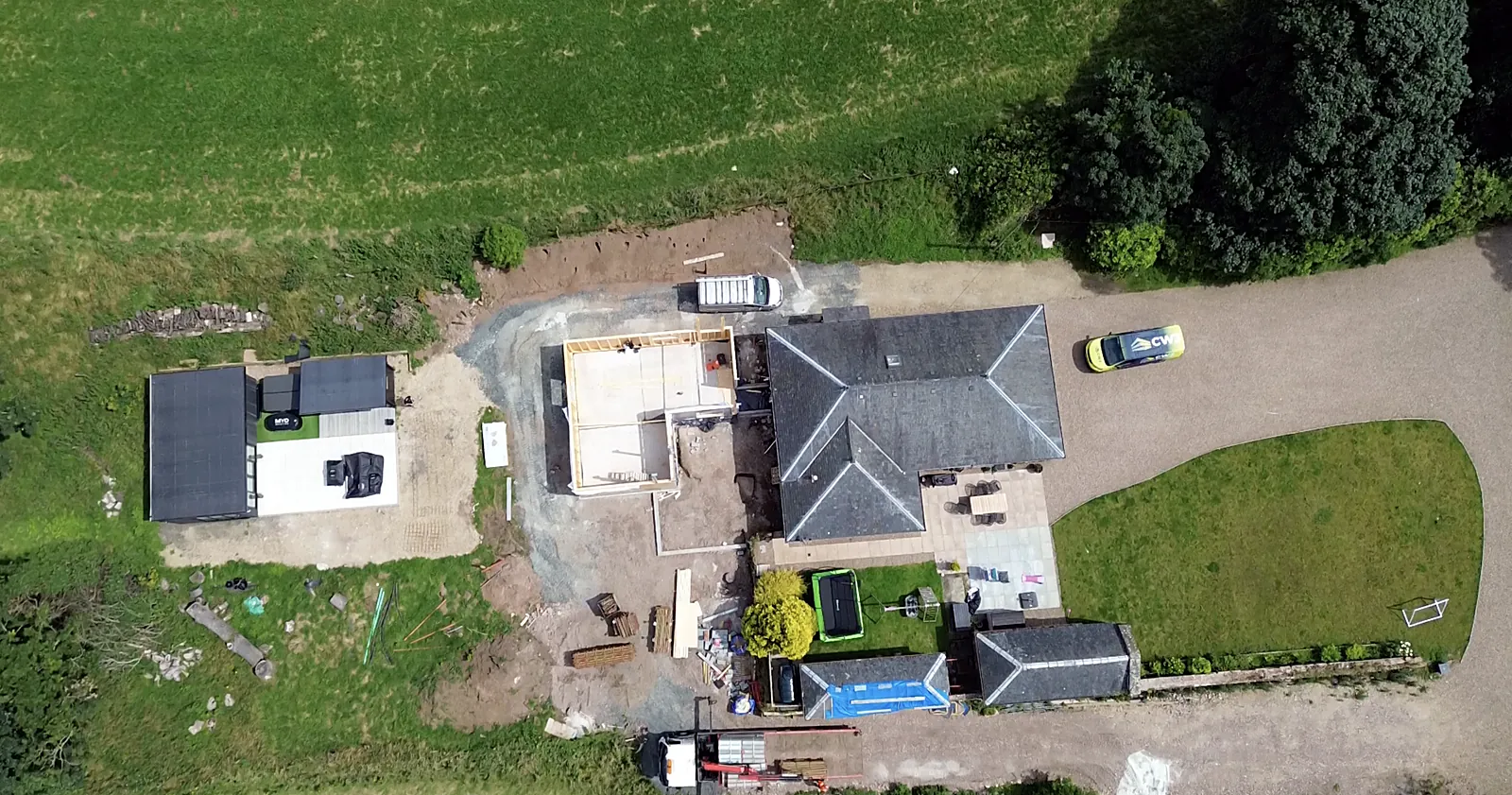 Aerial plan view of an extension site in Ayrshire being built by Cutwood Joinery & Construction