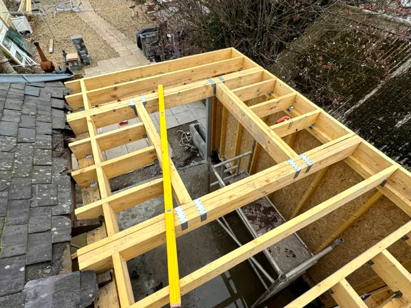 Roof structure going on, house extension in Ayrshire by Cutwood Joinery & Construction